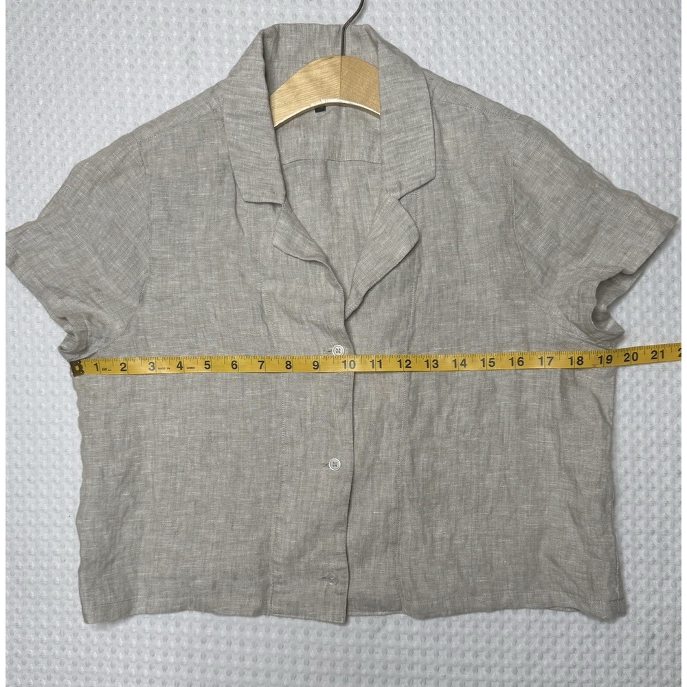 Quince Lot of 2 100% European Linen Short Sleeve Shirt XS Cropped Teal & Tan - Picture 6 of 10